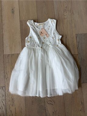doe a dear Glitter Gold Star Tulle Dress White